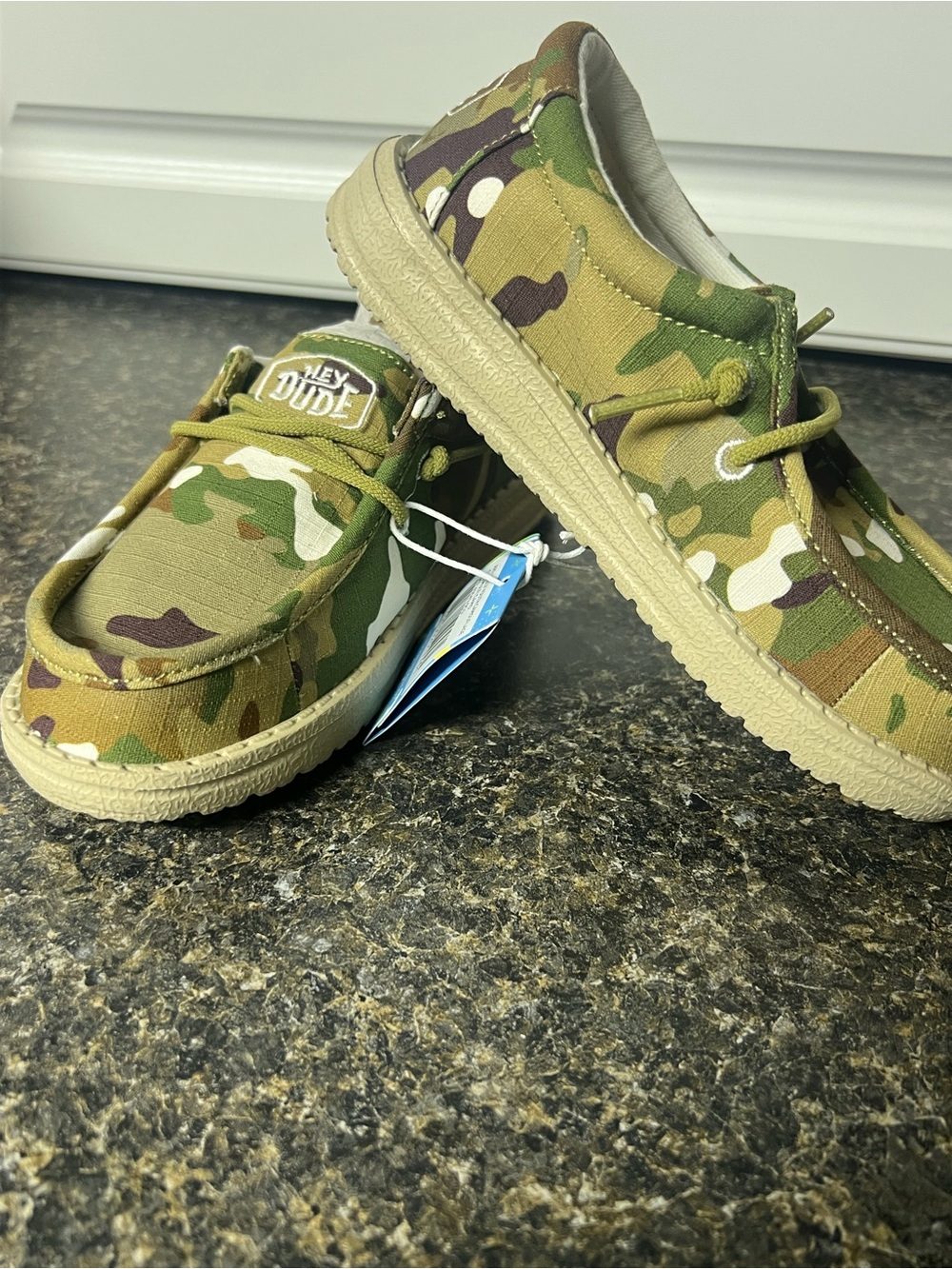 Hey Dude Kids Camouflage Canvas Sneakers in Green and Tan
